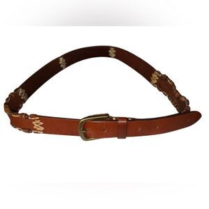 Real Leather Cowboy Belt Wooden Beads Whipstitch Southwestern Western Farmhouse